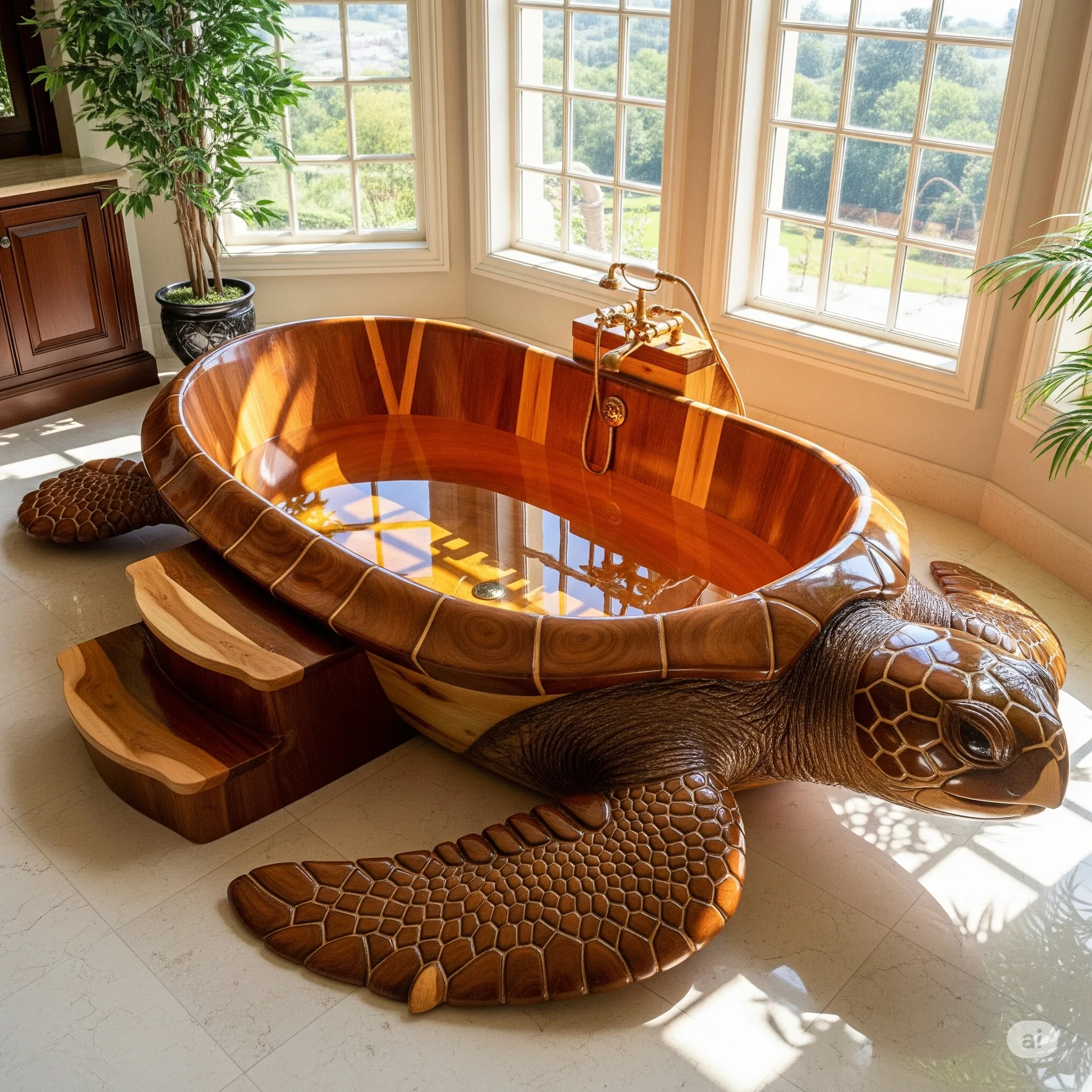 Wooden Turtle Bathtubs: Bathing with Natural Charm and Oceanic Whimsy