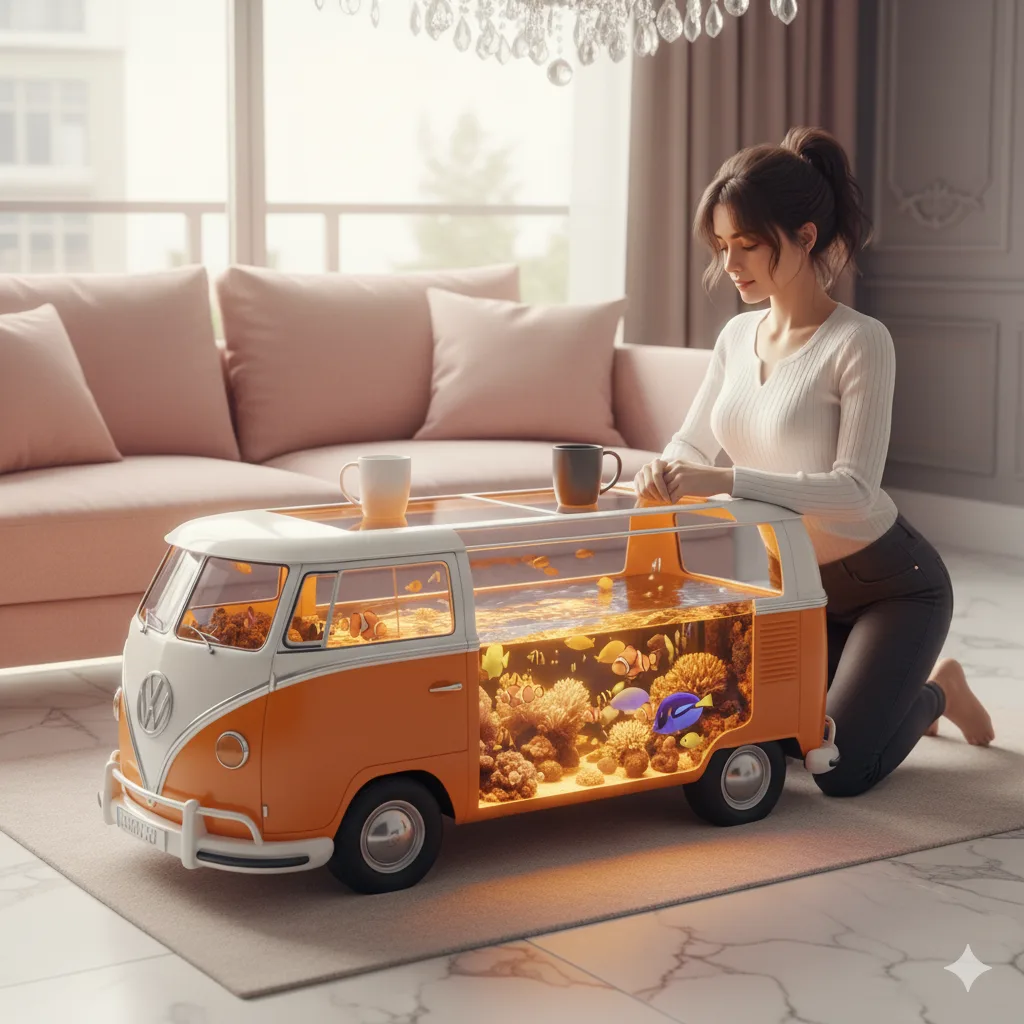 Nostalgic Charm and Modern Elegance - Exploring Volkswagen Bus Aquarium Coffee Tables