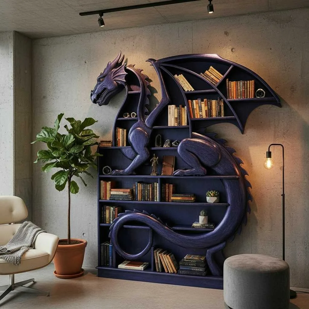 Comparing Different Styles and Materials of Dragon Inspired Bookshelves