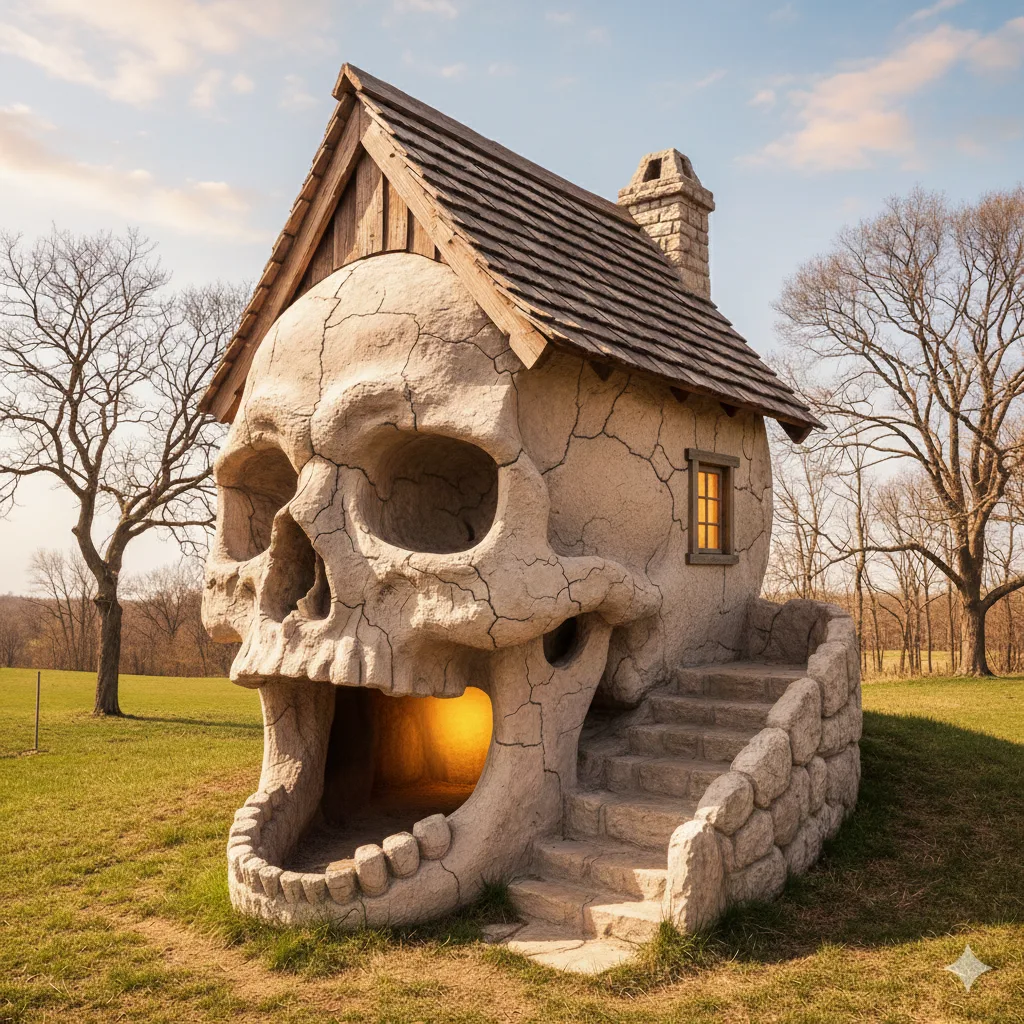 The Artistry and Philosophy Behind a Stone Skull Tiny Home