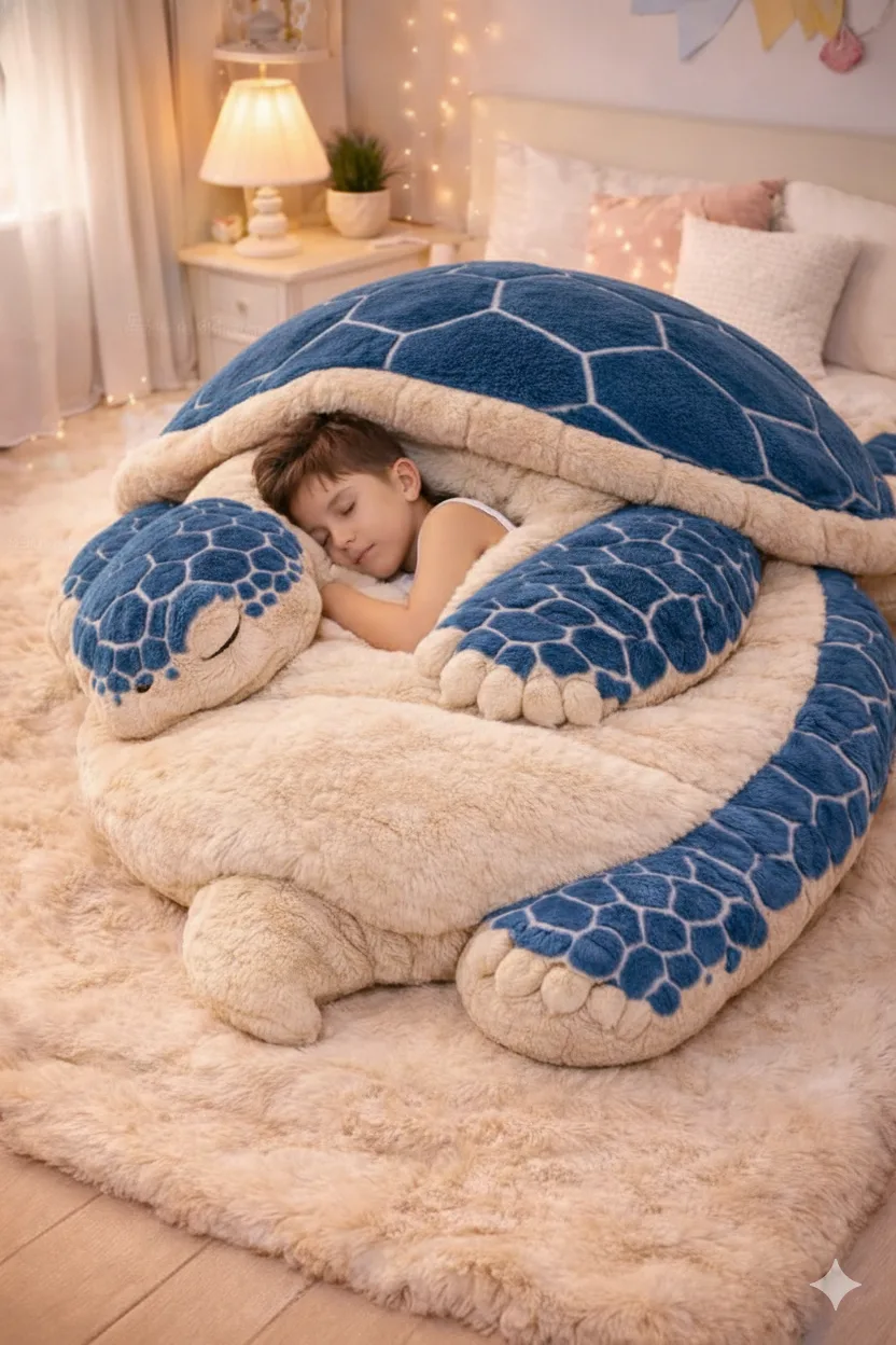 Discover Comfort and Cuteness with the Fluffy Turtle Sleeping Bag - The Perfect Companion for Adventure and Sleepovers