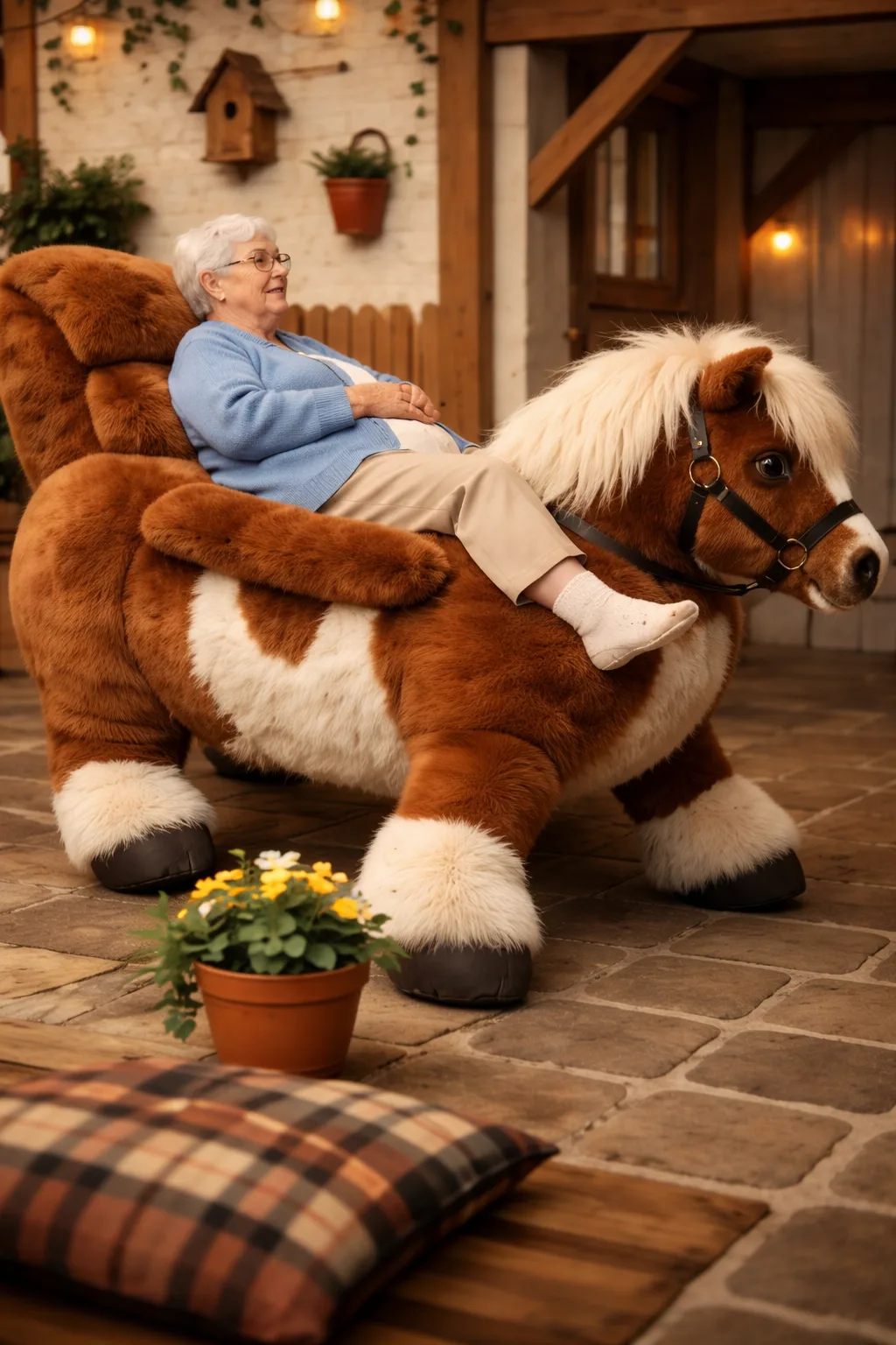 Is the Walking Shetland Horse Recliner suitable for indoor and outdoor use?
