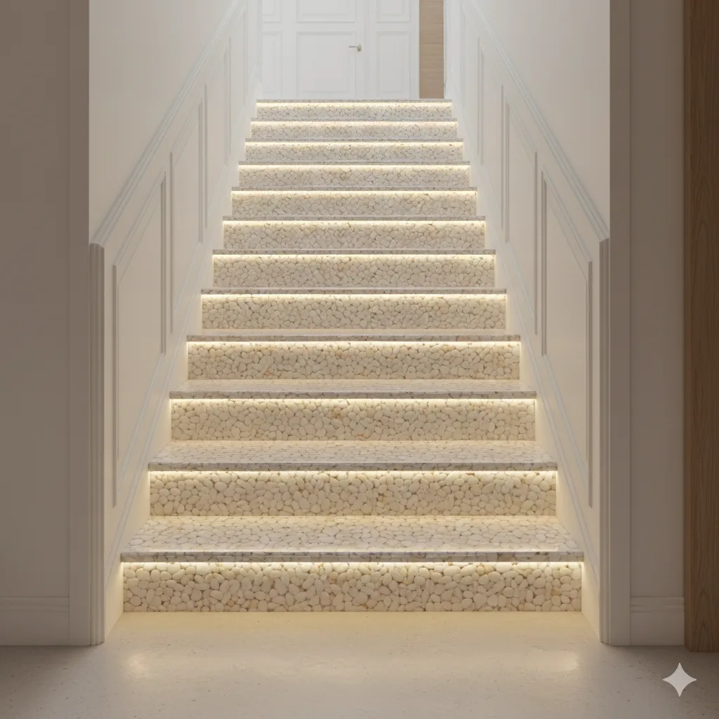 Understanding the Composition and Appeal of the White Pebble Epoxy Staircase
