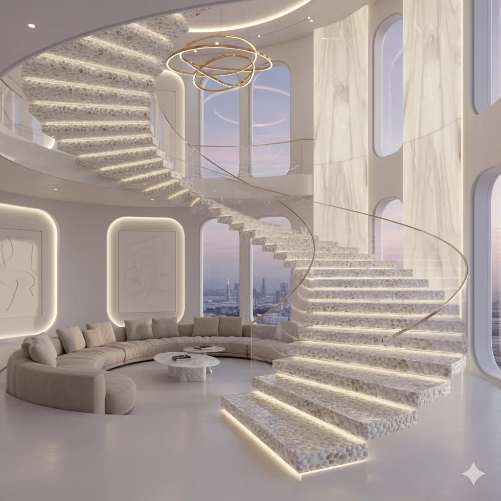 Examples of White Pebble Epoxy Staircase Applications