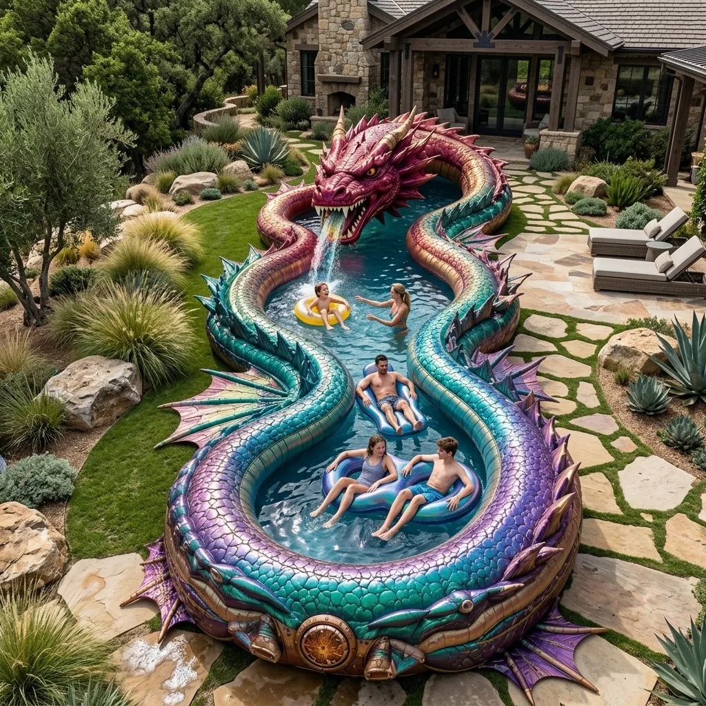 Dive into Fun with the Giant Dragon Inflatable Lazy River Pool – The Ultimate Backyard Oasis