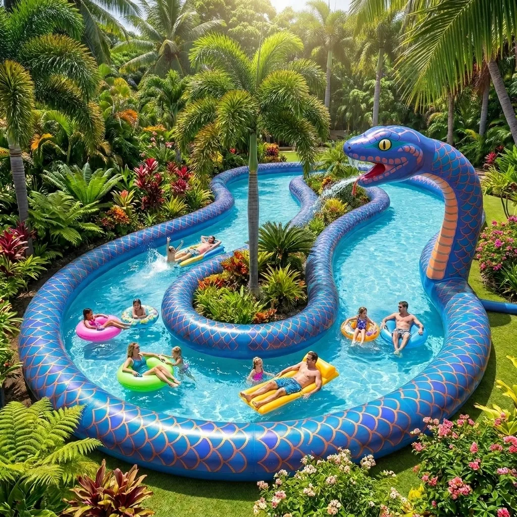  Giant Inflatable Snake Lazy River Pool experience